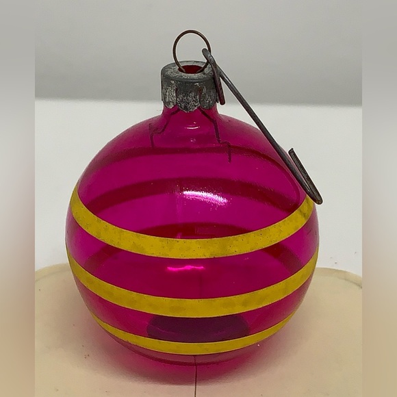 WWII Era Antique Unsilvered Striped Painted Blown Glass Christmas Tree Ornament - Picture 4 of 15